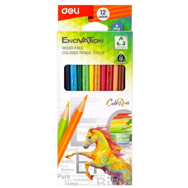 Карандаши цветные 12цв 3-гран Deli Enovation, пластик, EC113-12