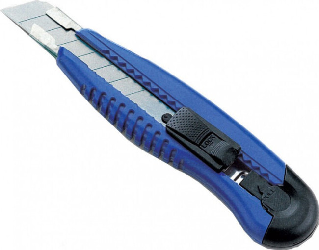 Нож канцелярский Kw-Trio 3713blue шир.лез.18мм усиленный 2 сменных лезвия металл синий блистер