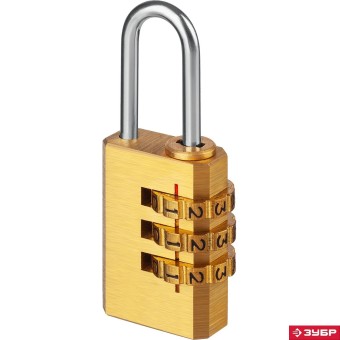 Замок навесной мини, латунный корпус, кодовый, 3 диска, ЗУБР Профессионал