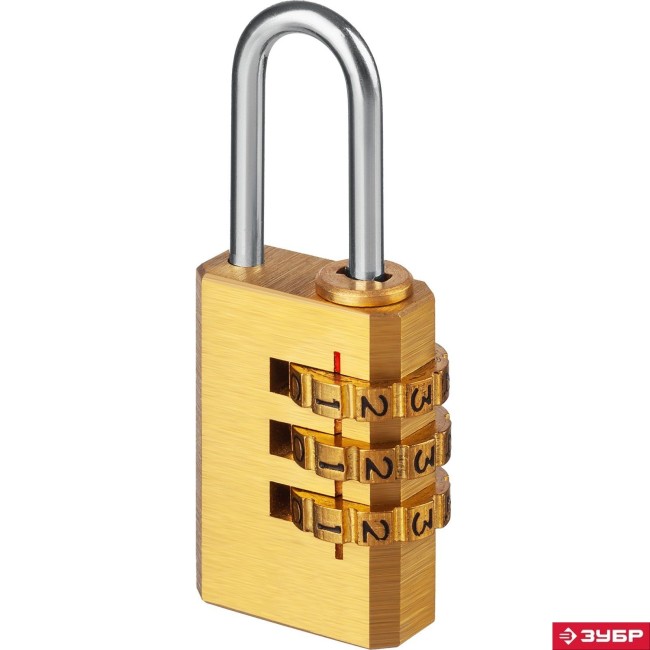 Замок навесной мини, латунный корпус, кодовый, 3 диска, ЗУБР Профессионал