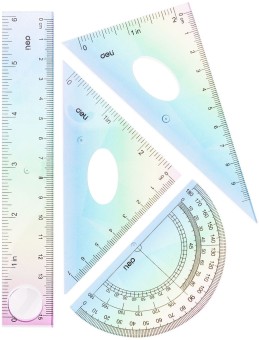 Набор линеек Deli, EH652, пластик, комплект: линейка 15 см, треугольник 2 шт, транспортир, ассорти