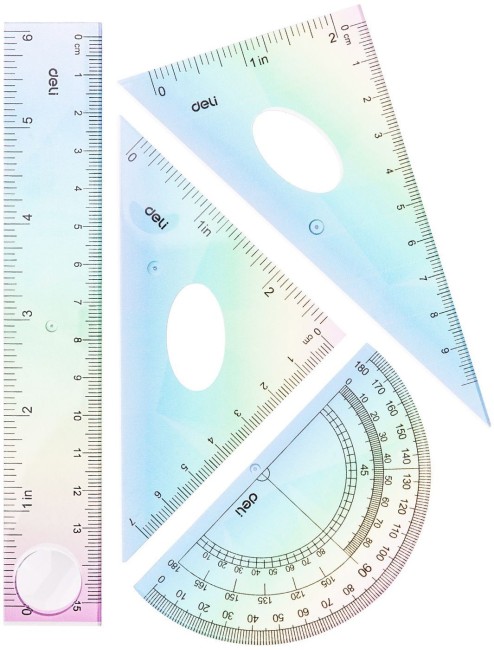 Набор линеек Deli, EH652, пластик, комплект: линейка 15 см, треугольник 2 шт, транспортир, ассорти