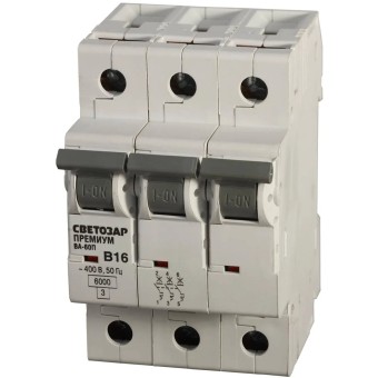 Выключатель автоматический СВЕТОЗАР "ПРЕМИУМ" 3-полюсный, 25 A, "B", откл. сп. 6 кА, 400 В