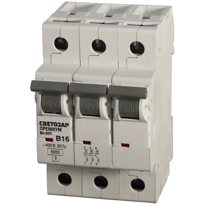 Выключатель автоматический СВЕТОЗАР "ПРЕМИУМ" 3-полюсный, 25 A, "B", откл. сп. 6 кА, 400 В