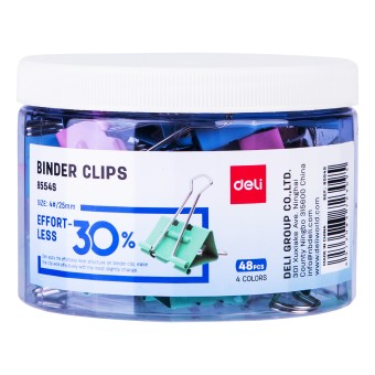 Зажимы Deli E8554S металл 25мм ассорти (упак.:48шт) пластиковая туба