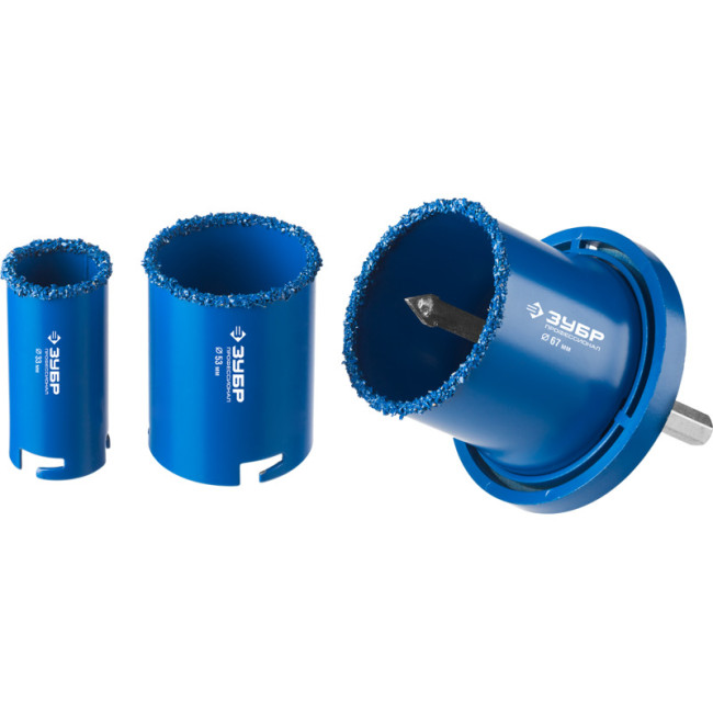 Набор коронок кольцевых ЗУБР 5 шт.: 33, 53, 67 мм, карбид вольфрамовое нанесение, Профессионал 33350-H5