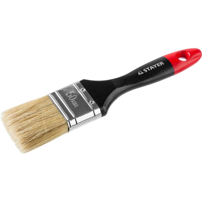 Кисть плоская STAYER "UNIVERSAL-PROFI", светлая натуральная щетина, деревянная ручка, 50мм