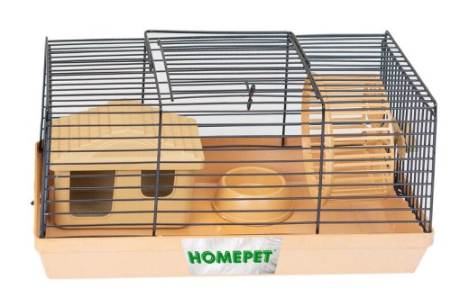 Клетка-мини для грызунов HOMEPET 27 см х 15 см х h13 см(домик, миска, колесо) бежевая