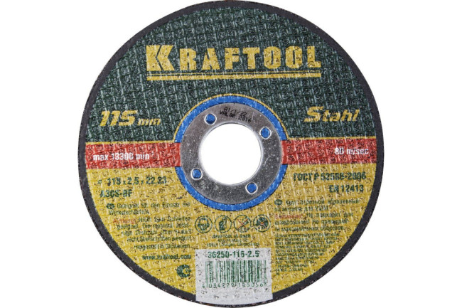 Круг отрезной по металлу для УШМ KRAFTOOL 115x2.5x22.23 мм, 36250-115-2.5