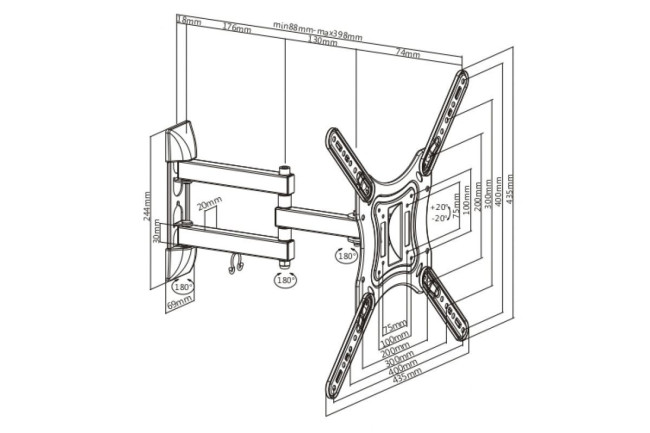 Кронштейн для телевизора наклонно-поворотный Ultramounts UM870W 23"-55"