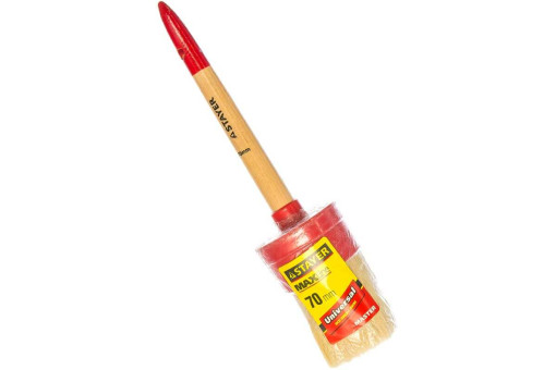 Круглая кисть STAYER 70 мм пластмассовый корпус светлая натуральная щетина деревянная ручка 0141-70