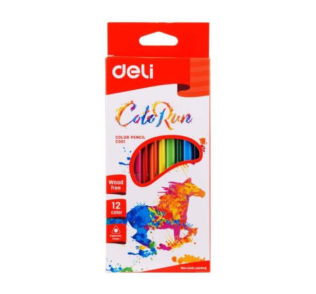 Карандаши цветные Deli ColoRun EC00100 трехгранные пластик 12цв. коробка/европод.