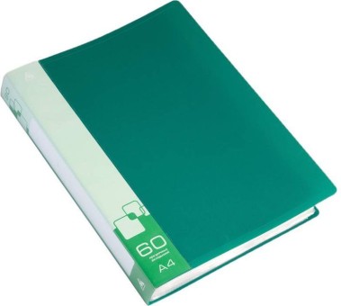 Папка с 60 прозр.вклад. Бюрократ -BPV60GRN A4 пластик 0.7мм торц.карм с бум. встав зеленый