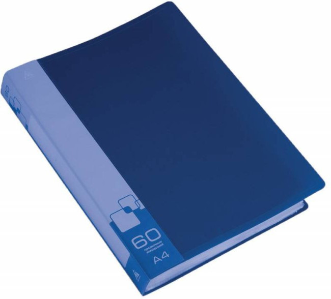 Папка с 60 прозр.вклад. Бюрократ -BPV60BLUE A4 пластик 0.7мм торц.карм с бум. встав синий