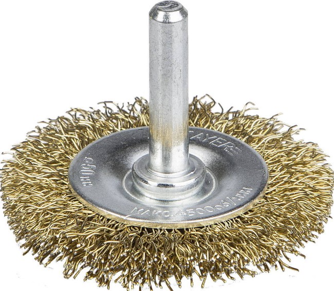 STAYER "PROFESSIONAL". Щетка дисковая для дрели, витая латунированная стальная проволока 0,3мм, 50мм