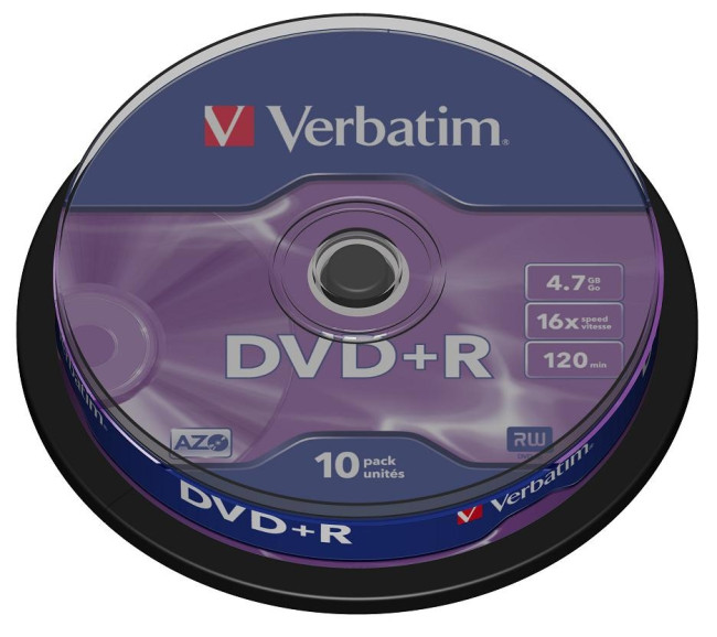 Диск DVD+R Verbatim 4.7Gb 16x Cake Box (10шт) (43498)