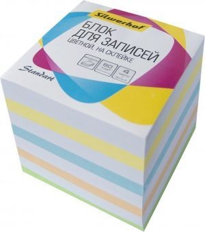 Блок для записей бумажный Silwerhof Стандарт, 701045, 90 х 90 х 90 мм, 80 г/м2, ассорти, 5 цветов на склейке