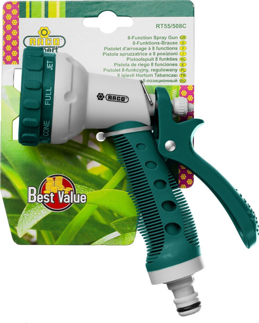 RACO 508C 8 режимов, курок сзади, пистолет поливочный пластиковый с TPR RACO 508C 8 режимов, курок сзади, пистолет поливочный пластиковый с TPR