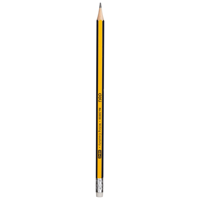 Карандаш чернографит. Deli E38030 HB шестигран. липа ластик (12шт)