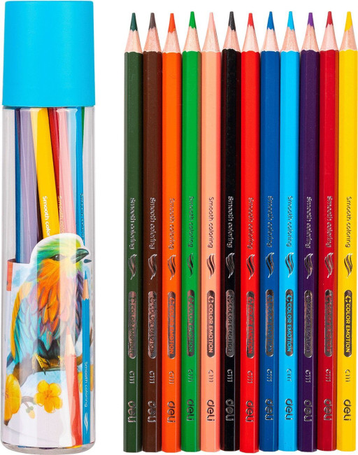 Карандаши цв. Deli EC111-12 Color Emotion шестигран. липа 12цв. пласт.туб. (12шт)