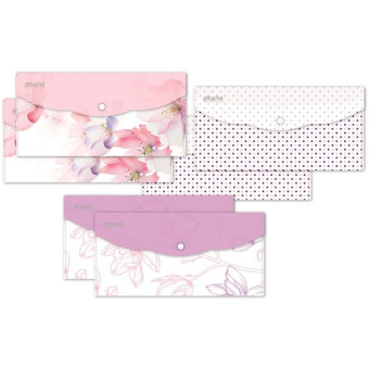 Папка-конверт на кнопке Travel, 180мкм, Flower Dreams ассорти, 6 шт.уп