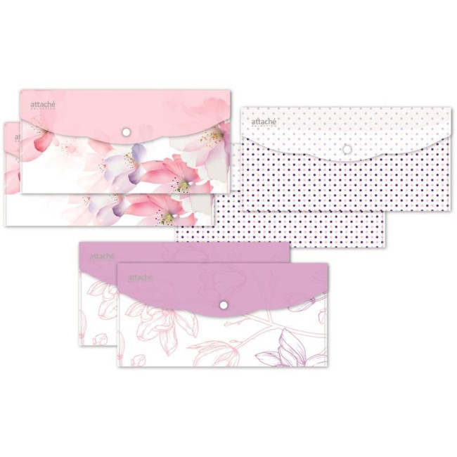 Папка-конверт на кнопке Travel, 180мкм, Flower Dreams ассорти, 6 шт.уп