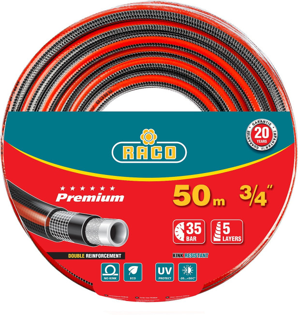 Поливочный шланг RACO Premium 3/4", 50 м, 35 атм, пятислойный, усиленный двумя слоями армирования 40300-3/4-50_z01 Поливочный шланг RACO Premium 3/4", 50 м, 35 атм, пятислойный, усиленный двумя слоями армирования 40300-3/4-50_z01