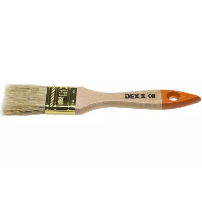Кисть флейцевая DEXX, деревянная ручка, натуральная щетина, индивидуальная упаковка, 38мм
