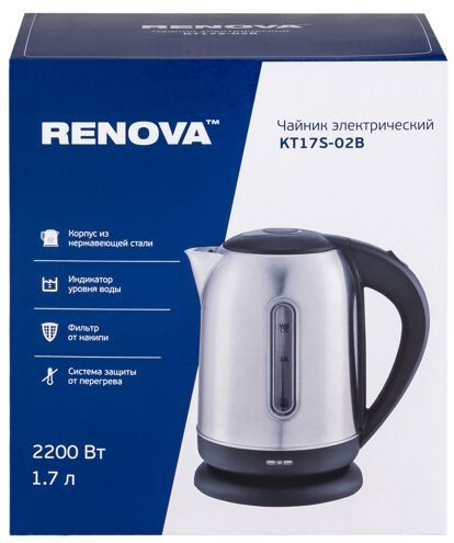 Чайник Renova KT17S-02B / Нержавеющая сталь / Объем 1.7 л