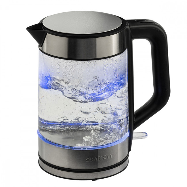 Чайник электрический SCARLETT SC-EK27G101, 2200Вт, 1.8л, стекло, сталь