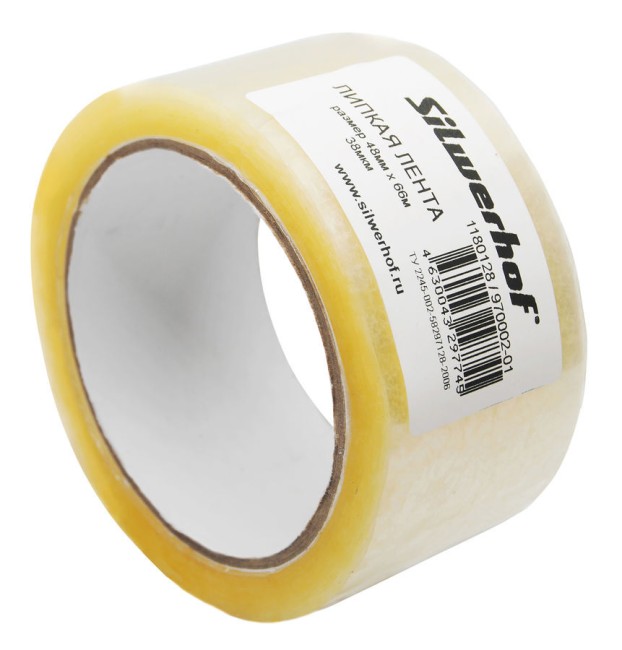 Клейкая лента упаковочная Silwerhof 970003-02 прозрачная шир.48мм дл.66м 38мкм полипропилен Клейкая лента упаковочная Silwerhof 970003-02 прозрачная шир.48мм дл.66м 38мкм полипропилен