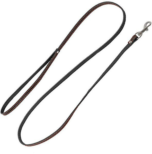 HOMEPET 25 ммх120 см поводок для собак кожаный простой простроченный черный