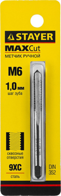 STAYER М6х1.0 метчик для сквозных отверстий, одинарный