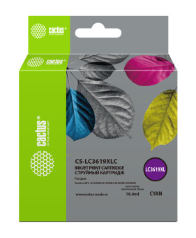 Картридж Cactus CS-LC3619XLC, для струйного принтера, совместимый, голубой, объем 18,4 мл.