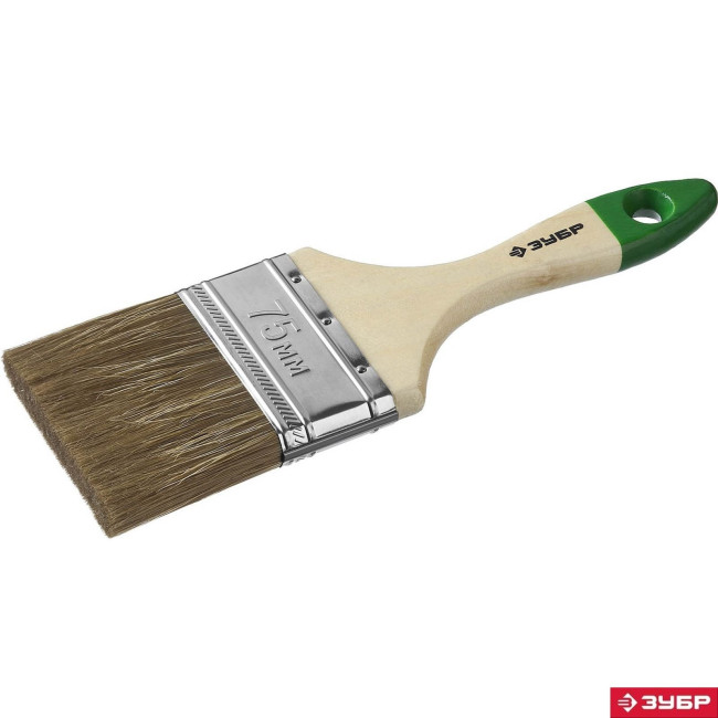 Комплект 6 шт, Кисть малярная плоская ЗУБР "ЛАЗУРЬ-МАСТЕР", смешанная щетина, деревянная ручка, 75мм, 4-01009-075