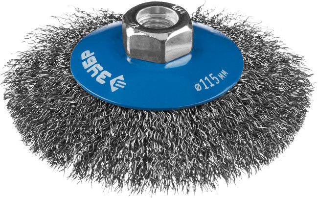 Щетка коническая для УШМ, витая стальная проволока 0,3мм, 115ммхМ14,ЗУБР,35265-115_z02