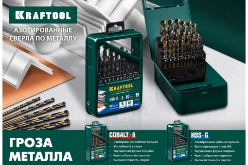 Сверло по металлу HSS-Co, сталь М42(S2-10-1-8),KRAFTOOL COBALT 8.5 х117мм, 29656-8.5