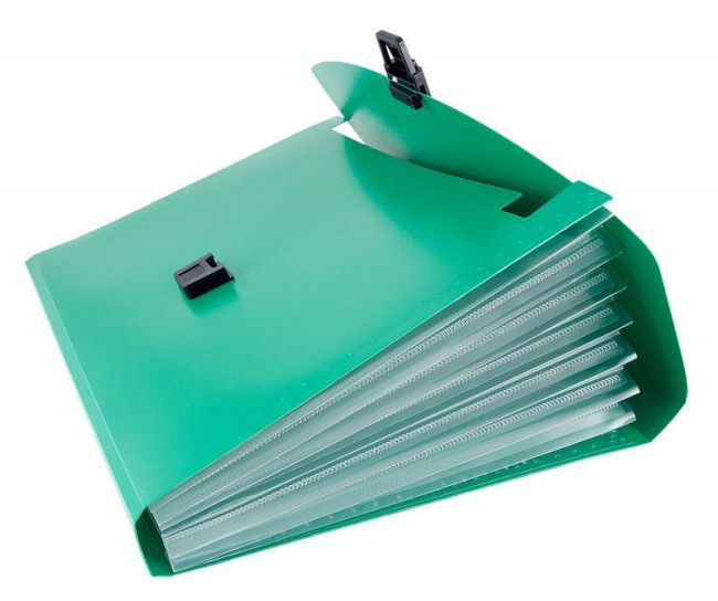 Портфель Бюрократ -BPP6GRN 6 отдел. A4 пластик 0.7мм зеленый