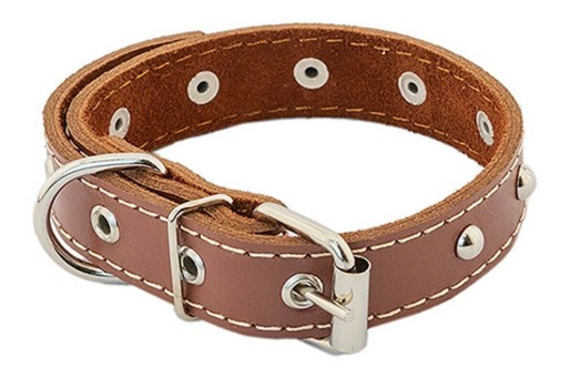 HOMEPET 25 мм 35-47 см ошейник для собак кожаный с украшениями простроченный коричневый