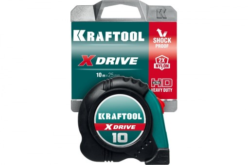 KRAFTOOL X-Drive 10м / 25мм рулетка с ударостойким обрезиненным корпусом