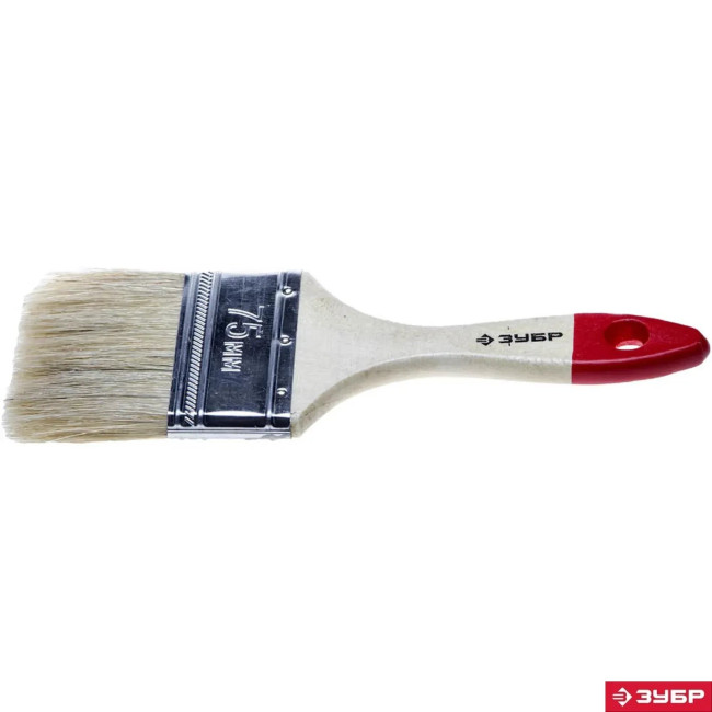 Кисть плоская ЗУБР "УНИВЕРСАЛ-СТАНДАРТ ", натуральная щетина, деревянная ручка, 75мм
