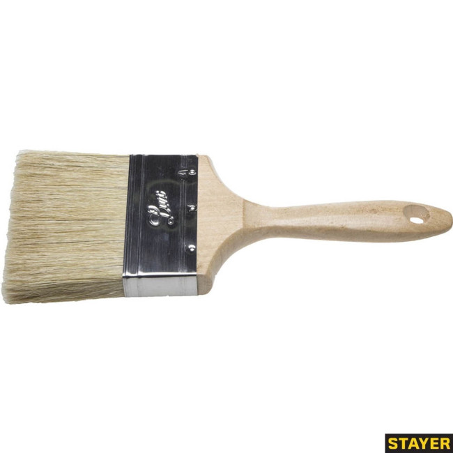Кисть плоская STAYER "UNIVERSAL-LUX", светлая натуральная щетина, деревянная ручка, 100мм
