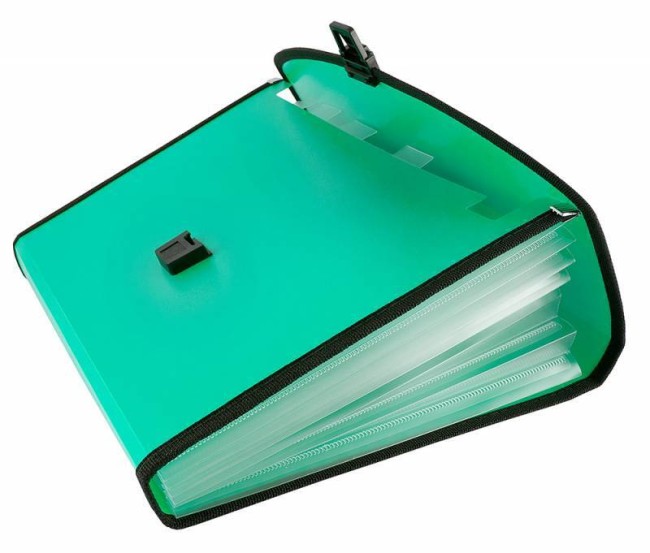 Портфель Бюрократ -BPP13LGRN 13 отдел. A4 с окантовкой пластик 0.7мм зеленый