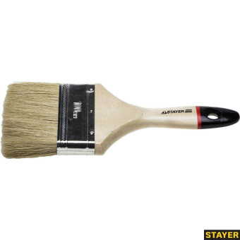 Кисть плоская STAYER "UNIVERSAL-EURO", светлая натуральная щетина, деревянная ручка,100мм
