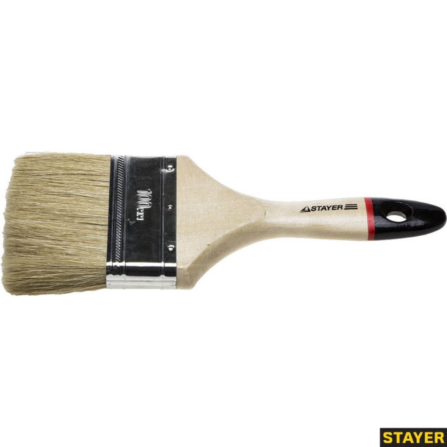 Кисть плоская STAYER "UNIVERSAL-EURO", светлая натуральная щетина, деревянная ручка,100мм