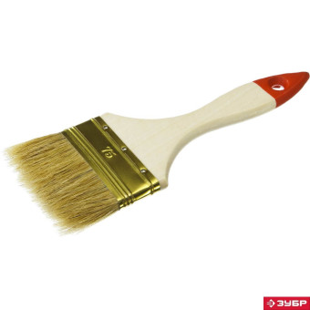 Кисть плоская ЗУБР "УНИВЕРСАЛ-ОПТИМА", светлая щетина, деревянная ручка, 75мм