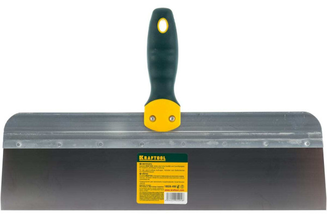 Фасадный нержавеющий шпатель KRAFTOOL Extrem 400 мм широкое полотно алюминиевая направляющая двухкомпонентная ручка 10036-400