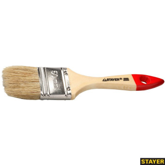 Кисть плоская STAYER "UNIVERSAL-STANDARD", светлая натуральная щетина, деревянная ручка, 50мм